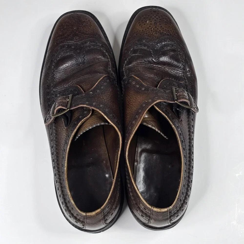 Vintage Florsheim Imperial Monk Strap‎ Shoes 11 D Brown Leather Wingtip Brogue